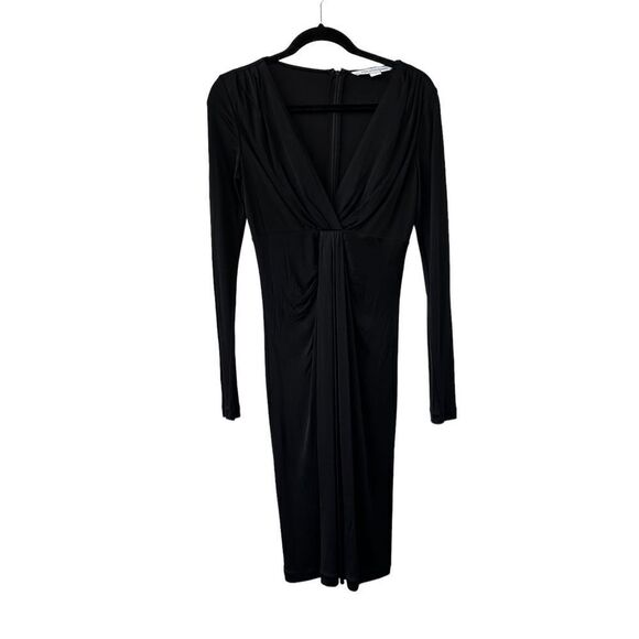 Diane Von Furstenberg Sheath Dress Long Sleeve Ruched Detail Black Women's Sz 4 - Picture 1 of 7